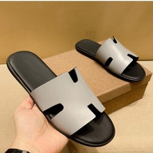 高端奢侈品真皮拖鞋男踩屎感夏季外穿H一字拖鞋防滑防臭时尚凉拖