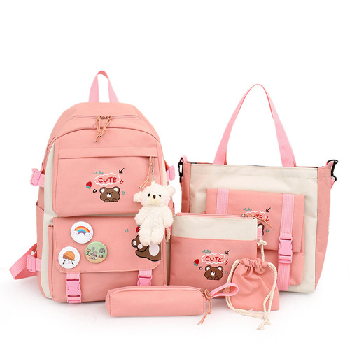 New five-piece primary school bag set for girls, lightweight and cute bag, student backpack, girl’s backpack, one piece drop shipping