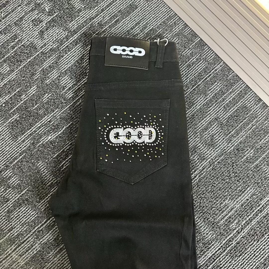Men's Premium Embroidered Rhinestone Jeans – Loose Fit Stretch Denim Pants With Drawstring Waist (Black, 28-36, Trendy Streetwear & Smart Casual)_mkmklike.com