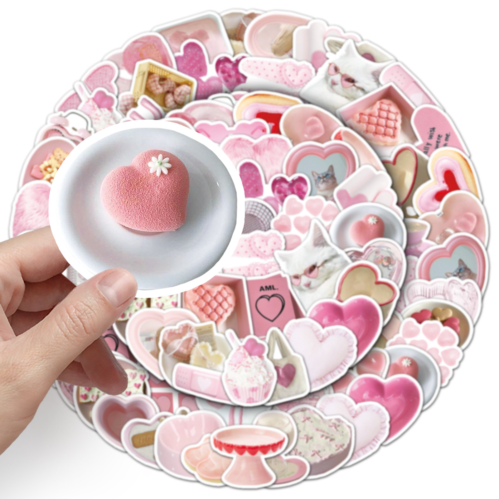 Pink Color 1 Set Heart Shape Cat School Graduation PVC Self-adhesive Cartoon Style Cute Stickers