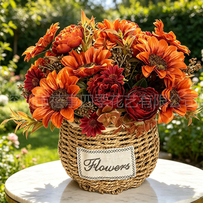 Cross-Border Autumn Artificial Flower Bunches, Sunflowers, European-Style Roses, Fake Flowers for Dining Table, Sunflower Bouquet for Home Decoration Cross-Border Autumn Artificial Flower Bunches, Sunflowers, European-Style Roses, Fake Flowers for Dining Table, Sunflower Bouquet for Home Decoration