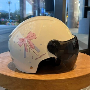 Electric vehicle helmet with 3C certification, suitable for all seasons, cute bow half helmet for girls, electric motorcycle riding helmet