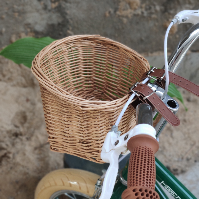 亚马逊柳编儿童自行车车篮前高后低造型编织篮子收纳筐前车筐代发|ms