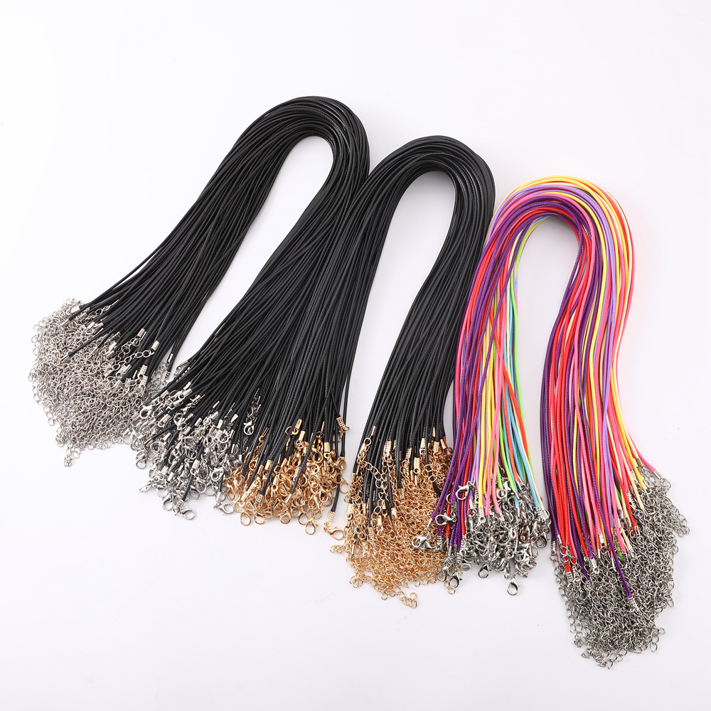 韩国蜡绳手工diy饰品配件项链绳龙虾扣黑色蜡线皮绳吊坠绳挂件绳