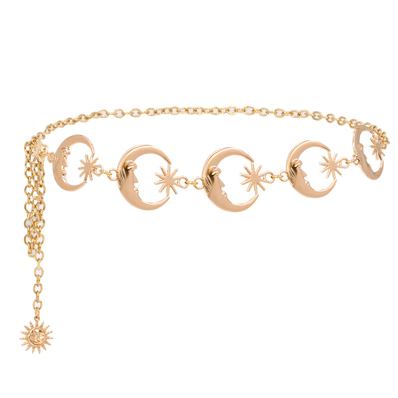 Europa y América Luna Estrella de la cadena de cintura de metal decoración de verano de las mujeres punk moda antiguo vestido de todo fósforo cinturón