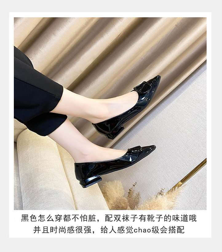 Giày bệt nữ mũi nhọn nhỏ, khóa chữ V, cổ thấp, đế bằng, phong cách tiểu thư, phù hợp xuân hè — màu đen, màu đỏ chi tiết 15