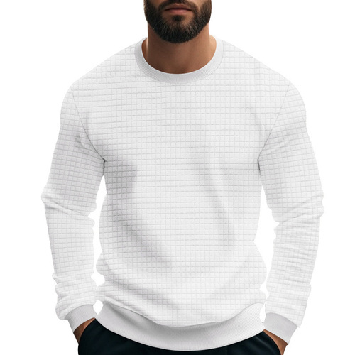 2025 Cross-border Men's Long-Sleeve Heavyweight Men's T-Shirt Amazon Embroidered Small Square Loose Casual Men's Base Shirt