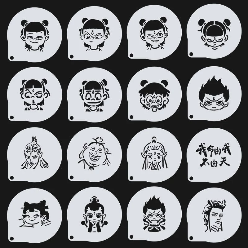 Форма для кофе латте арт, креативный молочный чай, хлеб, торт, кондитерские изделия, трафарет Nezha Ao Bing, инструмент для моделирования, шаблон для пыли.