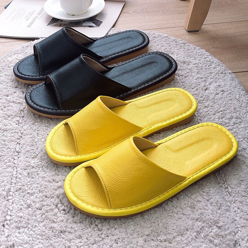 Genuine leather home slippers for women, summer indoor non-slip waterproof cowhide slippers, odor-resistant for home use on wooden floors Genuine leather home slippers for women, summer indoor non-slip waterproof cowhide slippers, odor-resistant for home use on wooden floors