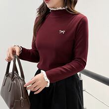 秋季蕾丝花边领打底衫内搭高级感大码长袖外穿修身显瘦t恤女