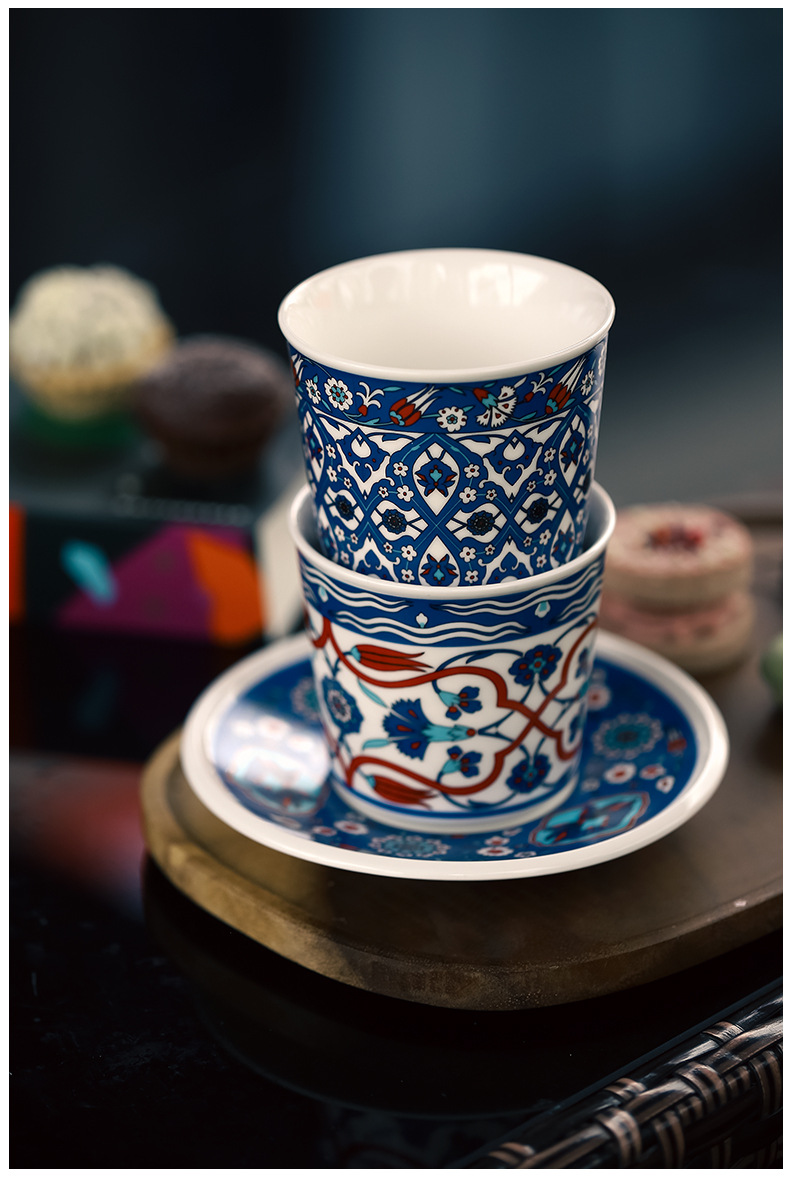 Vintage Blue And White Ceramic Coffee Cup And Saucer Set_voghion.com