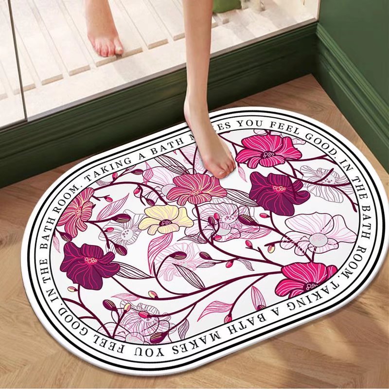 Pastoral al por mayor de flores y plantas de barro de diatomeas estera suave estera absorbente alfombra de baño ovalada alfombra de piso antideslizante alfombra de puerta absorbente