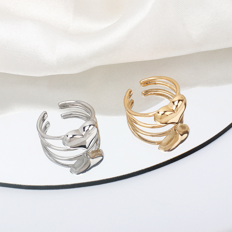 3g Weight Women'S Gender Gold, Silver Color Simple Heart Alloy Open Ring Wholesale 2
