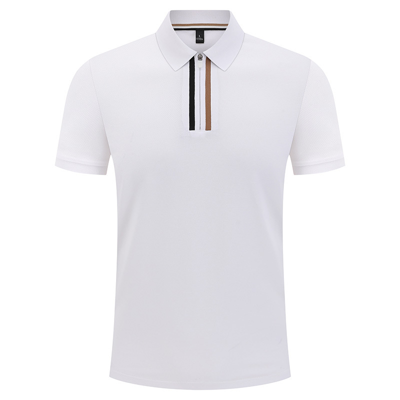 Camiseta de negocios para hombre con cuello de cinta de gama alta, polo de hombre de manga corta con cremallera, logotipo personalizado de alta gama