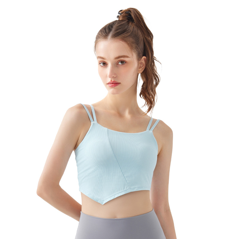 2024 Nueva costilla correa de hombro doble ropa interior deportiva de las mujeres de secado rápido belleza espalda yoga Top semi-fijo Copa fitness chaleco
