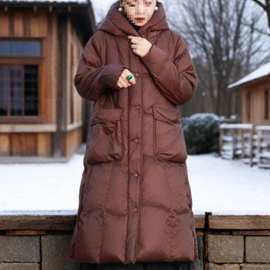 新款冬季加厚2025文艺羽绒服连帽长款保暖宽松过膝鸭绒外套图片色