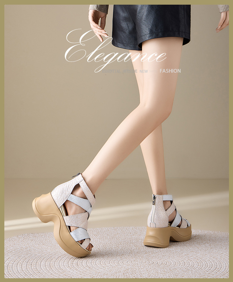 Sandal cao gót nữ đế xuồng hở mũi phong cách La Mã, gót 10 cm — màu đen, Vàng nhạt chi tiết 1