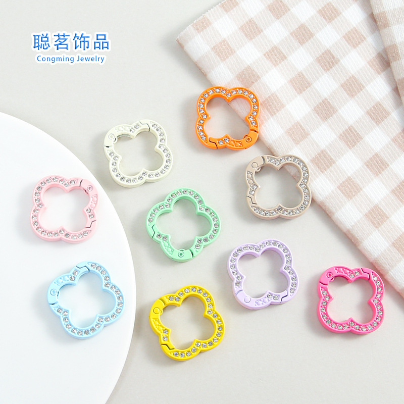 Colorful Zinc Alloy Four-Leaf Clover Diamond Spring Buckle DIY Jewelry Accessories Handmade Keychain Pendant Material Wholesale Colorful Zinc Alloy Four-Leaf Clover Diamond Spring Buckle DIY Jewelry Accessories Handmade Keychain Pendant Material Wholesale