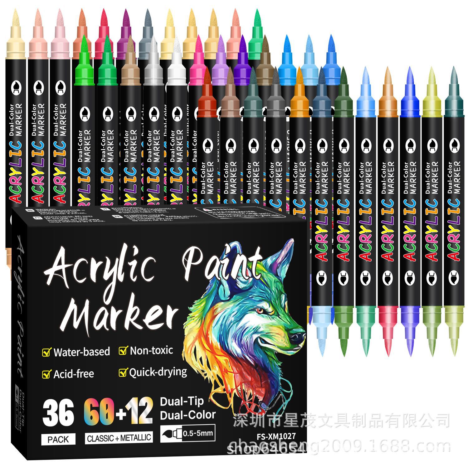Cross-Border Double-Ended Two-Color Acrylic Marker Pen Set Soft-Head Water-Based Opaque Painting Art Acrylic Pen