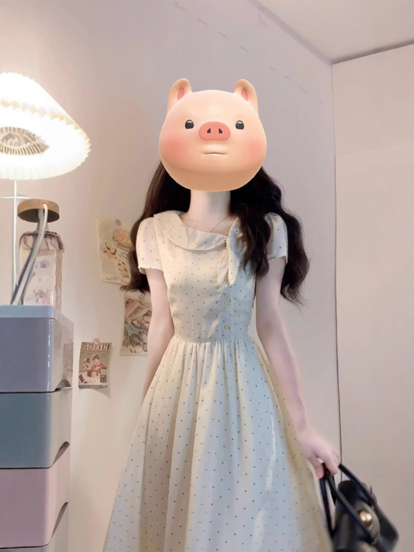 リアルショット シーソルトソーダ サマーフレンチフレッシュガール 水玉模様のリボン ウサギ耳ドレス 痩身ロングスカート|undefined