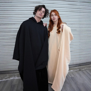 2024 Cross-border European and American TEMU autumn and winter punk loose hooded button wool loose cloak tops for men and women