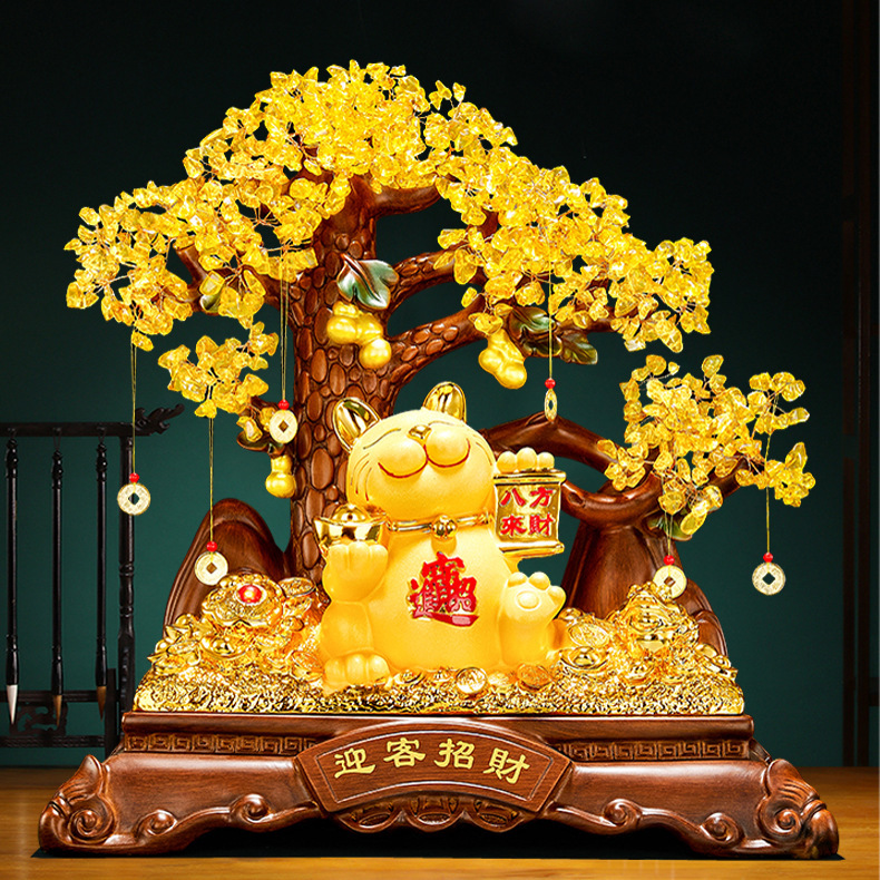 Lucky Cat Ornaments, Citrine Fortune Tree, Office Cashier, Hotel High-End Opening Gift