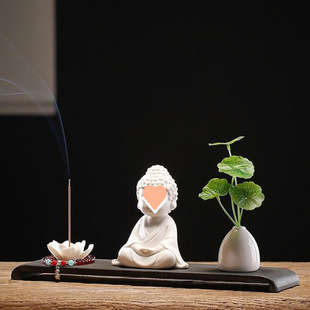 Chinese Zen White Porcelain Tathagata Tea Pet Ornaments Creative Incense Sticks Home Living Room Desktop Tea Room Flower Arrangements Decorations