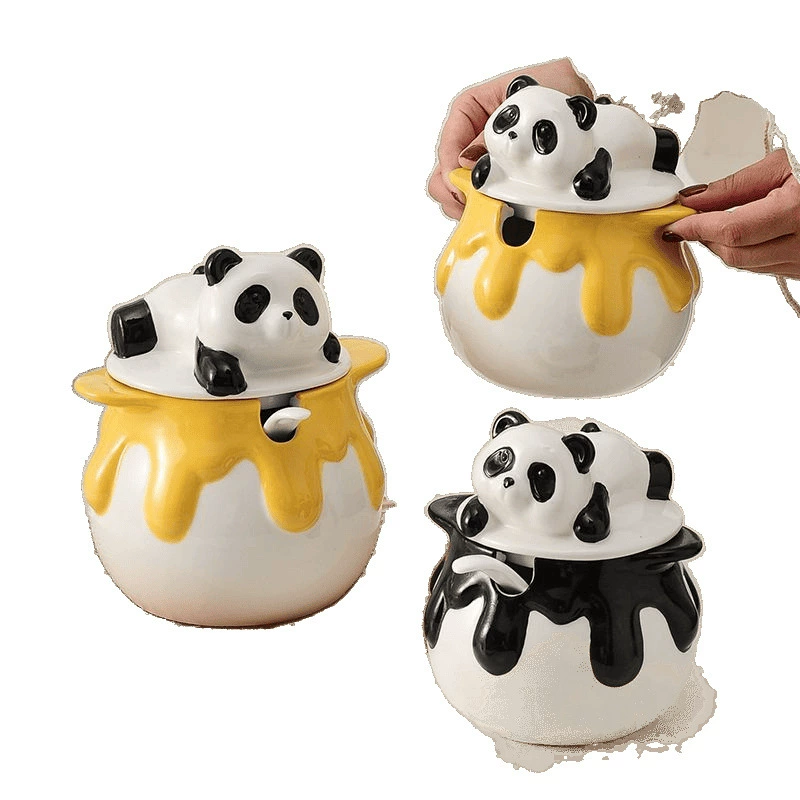 Кремовая Panda керамическая банка для сала, термостойкая банка для чили масла мяса, кухонная банка для приправ, банка для сала
