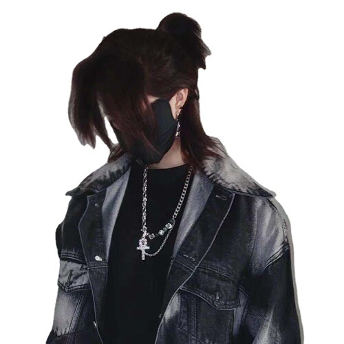 Full head wig for men and women, mink wolf tail samurai style, unisex, fluffy and natural, high temperature silk, in stock, one piece drop shipping