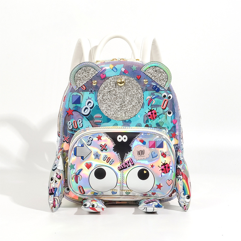 Mochila de hombro transparente gelatina bolsa de moda impresión especial oso viaje bolsas escolares diseño nicho # 2662