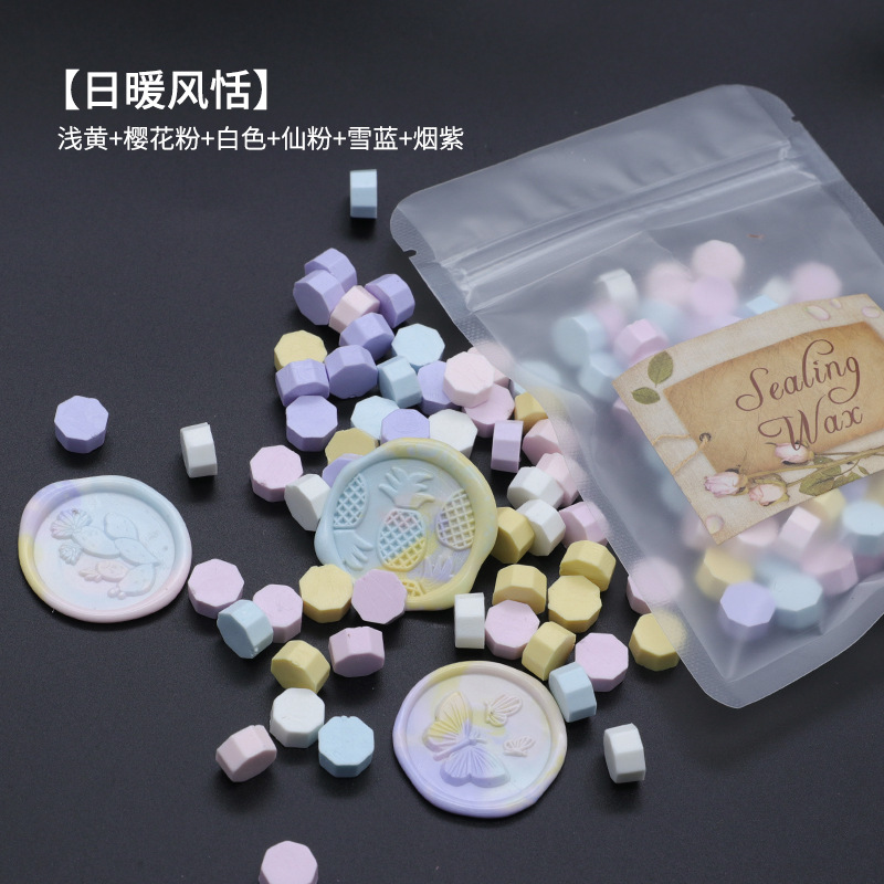 Ocho-lado fuego pintura cera grano mezclado color 35g bolsa de embalaje fuego pintura cera sello al por mayor sobre DIY mano cuenta de sellado Uso de cera