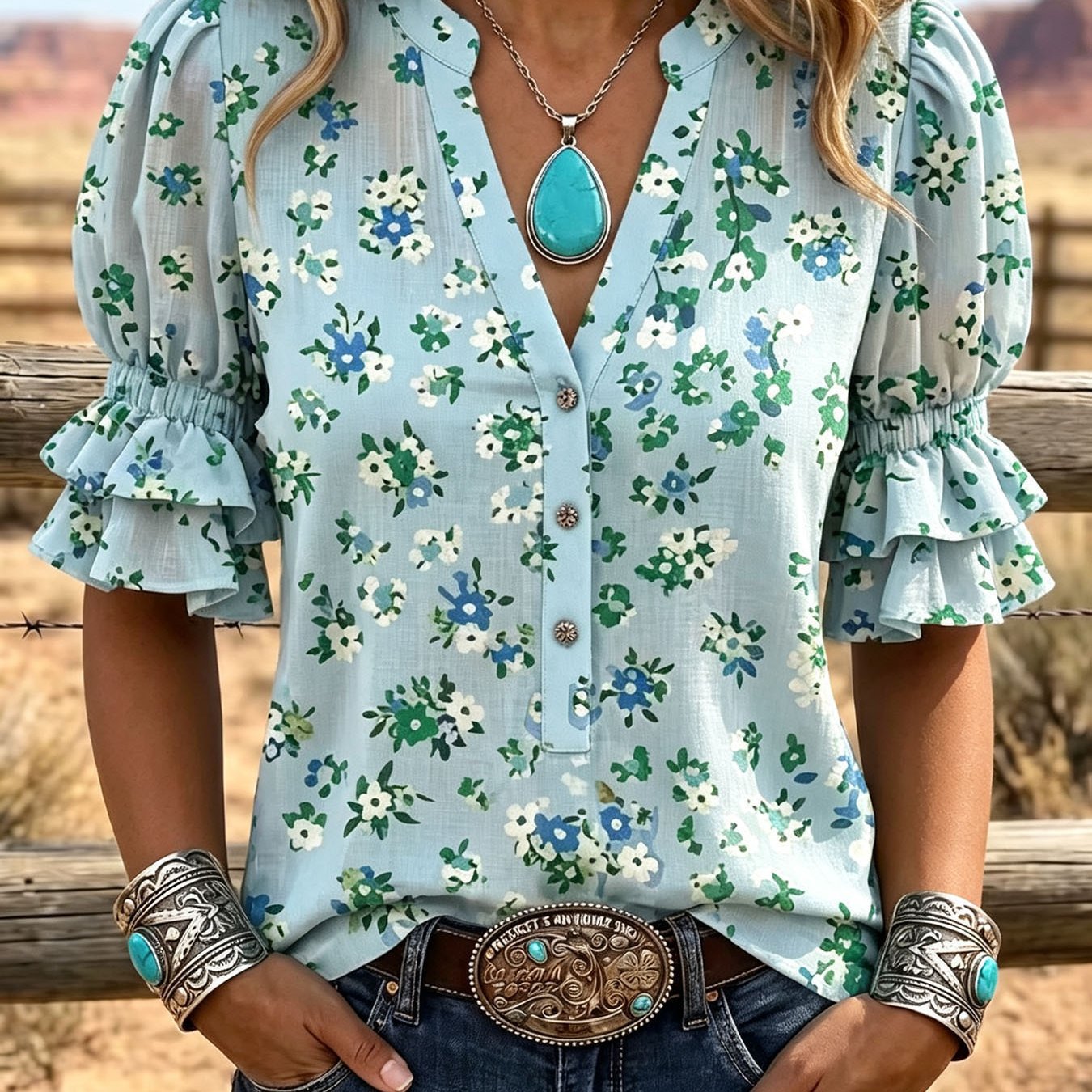 Transfronterizo exclusivo para camisas de impresión vintage mujeres sueltas de cuello en V de manga corta chaqueta bohemiana Europa y América nuevo transfronterizo image 9