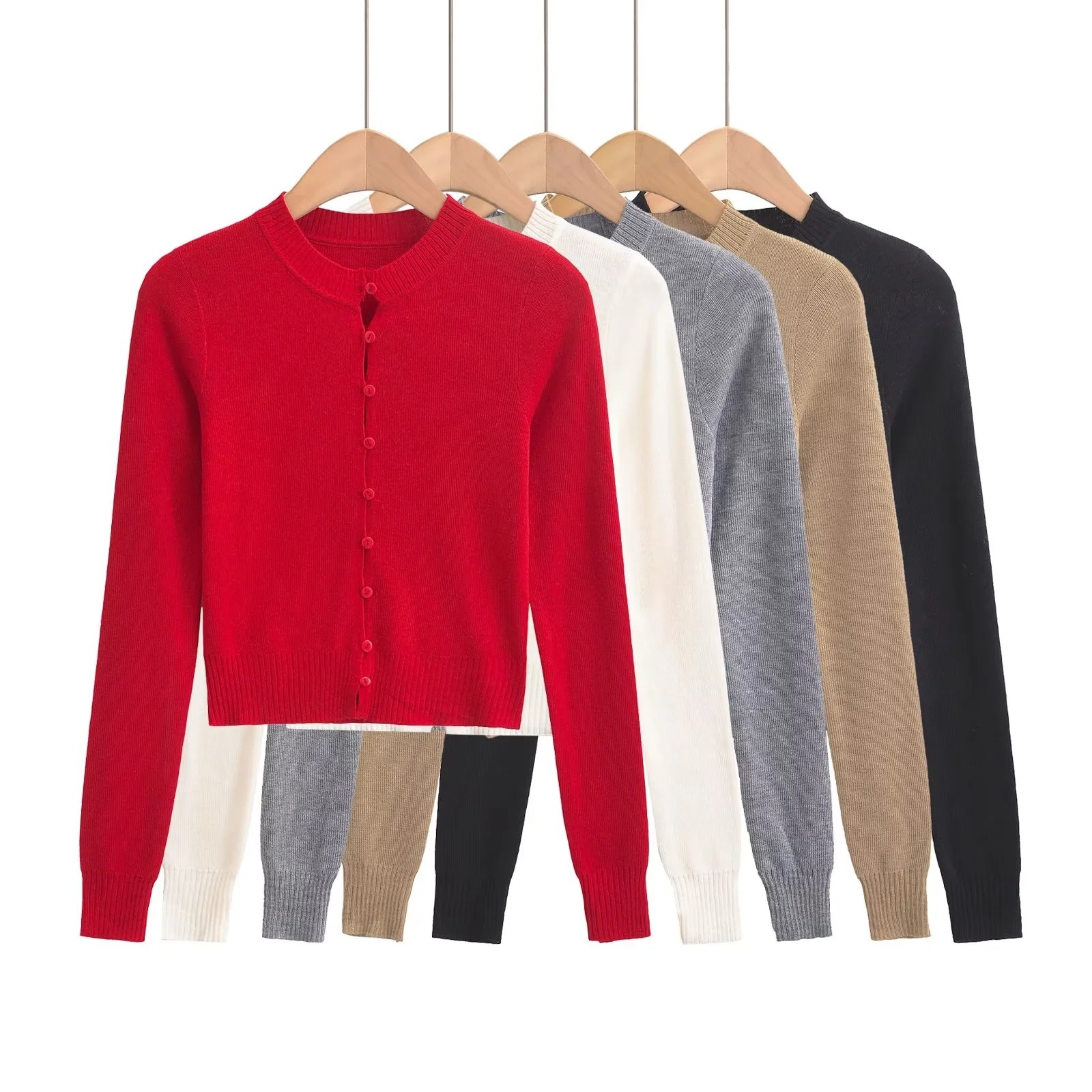 유럽과 미국의 가을 새로운 게으른 바람 Maillard 스웨터 여성의 2024 스트레치 슬림 외부 카디건 탑 도매