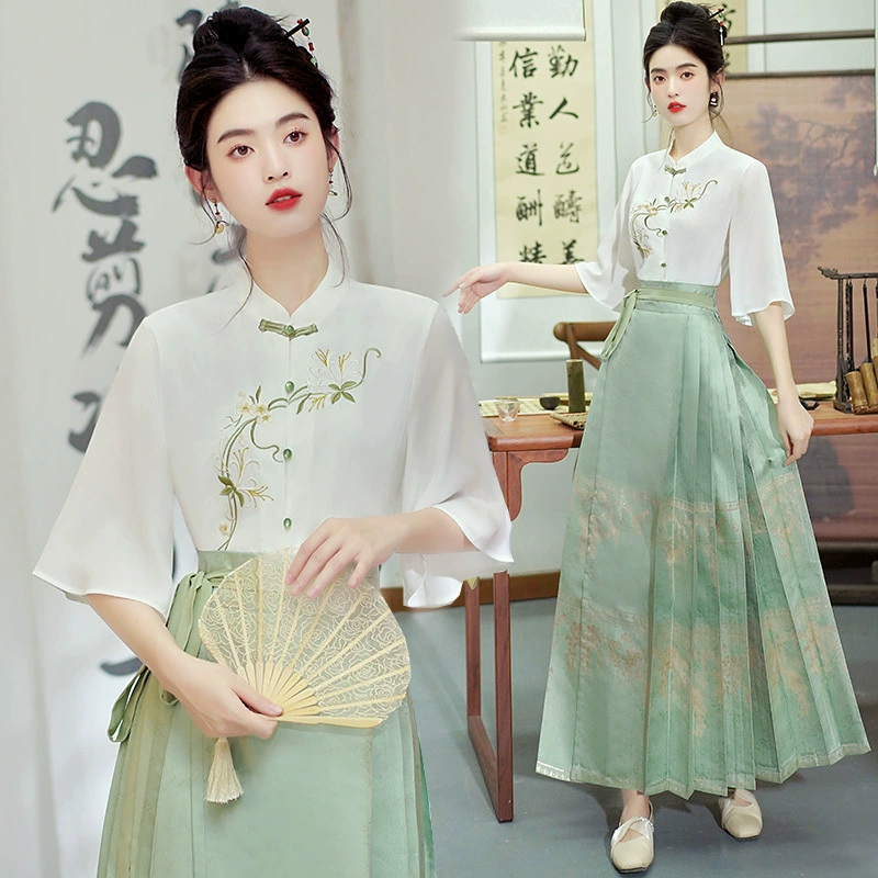 Новый китайский национальный топ с вышивкой в стиле с юбкой из конского лица