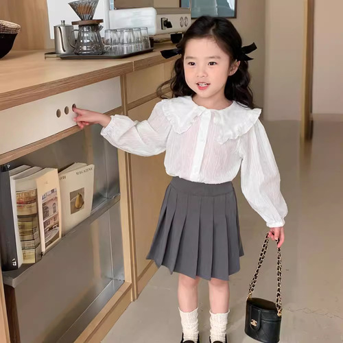 Sweet Tea Mama Girls Baby Style Draped Pleated Skirt 2024 Spring and Autumn Children Korean Version JK Style Solid Color Versatile Skirt