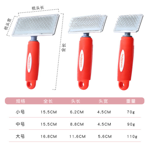Manufacturer Pipitaosut special handle steel plate rubber handle pet comb soft small and medium-sized dog pet needle comb