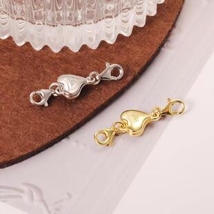 Cross-border new engraved s925 crooked heart magnetic buckle diy bracelet connection buckle jewelry accessories necklace peach heart magnet buckle