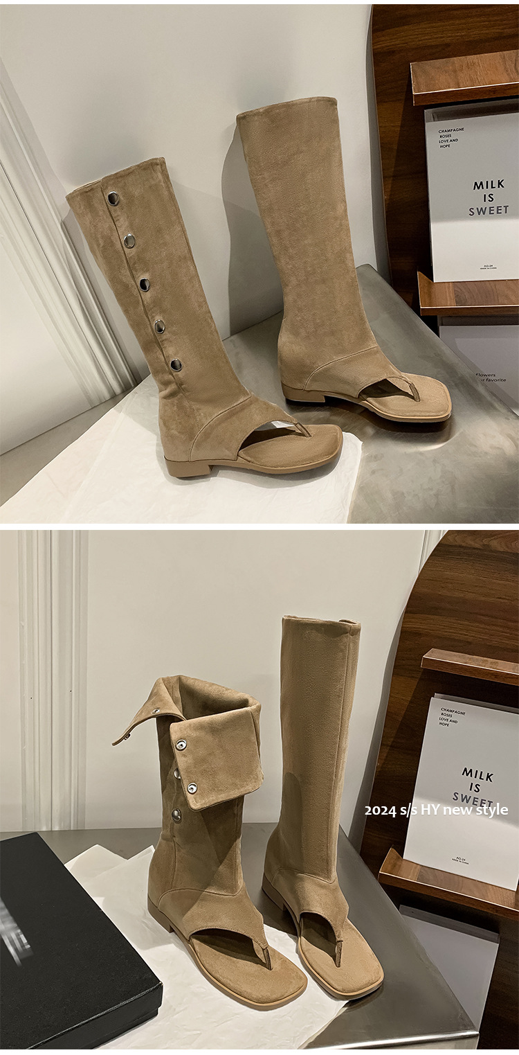Boot cao gót xỏ ngón hai kiểu mỏng ống quần mùa hè, phong cách cao bồi tây, mũi vuông — Màu đen chi tiết 9