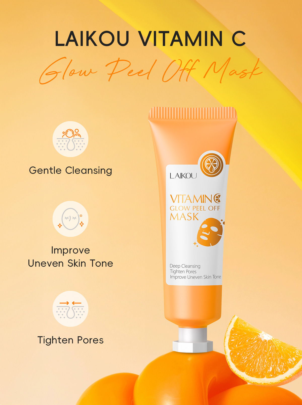 Cross-border LAIKOU Vitamin c peel-off Mask 50g(Tube) for pore cleansing, fda cosmetics manufacturer, in English stock undefined