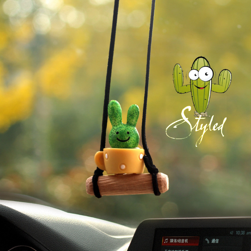 Nuevo colgante de coche de cactus lindo transfronterizo, espejo retrovisor, columpio, colgante de ciervo, decoración, accesorios de coche