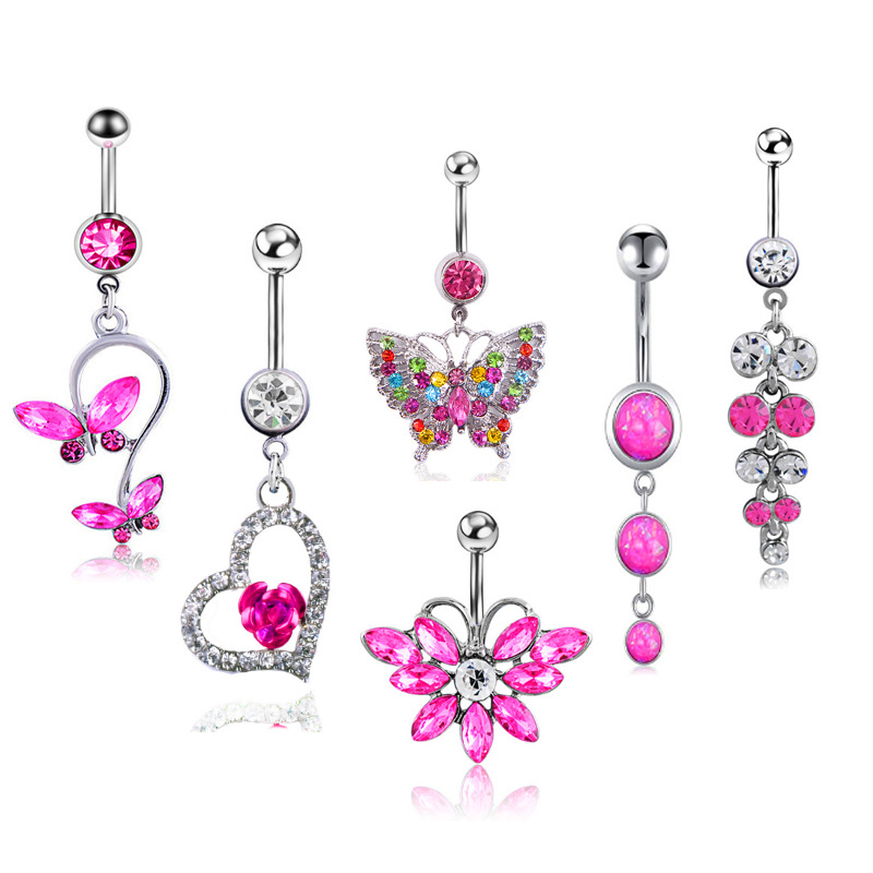 Piercing Multi-combination Pink Butterfly 6-piece Set Belly Button Ring Belly Button display picture 1