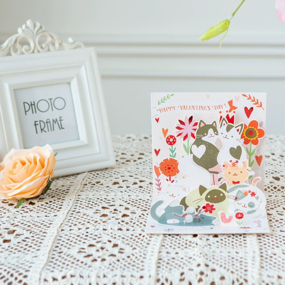 2025 День Святого Валентина трехмерная открытка милый котенок открытка с позолотой ручной работы трехмерная открытка
