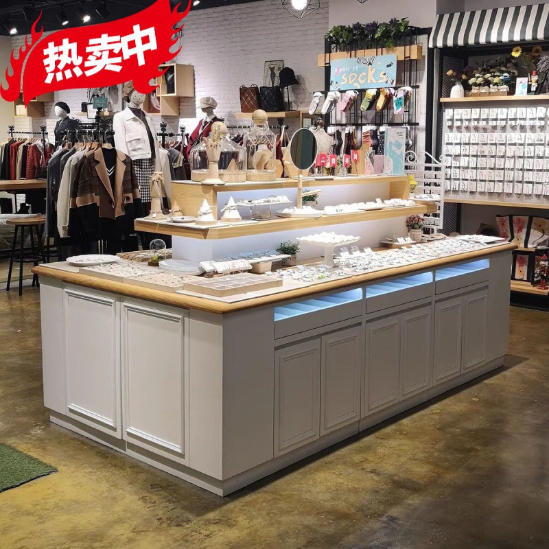 frx饰品中岛展示柜服装店鞋包衣帽双面中岛台香水化妆品展台实木