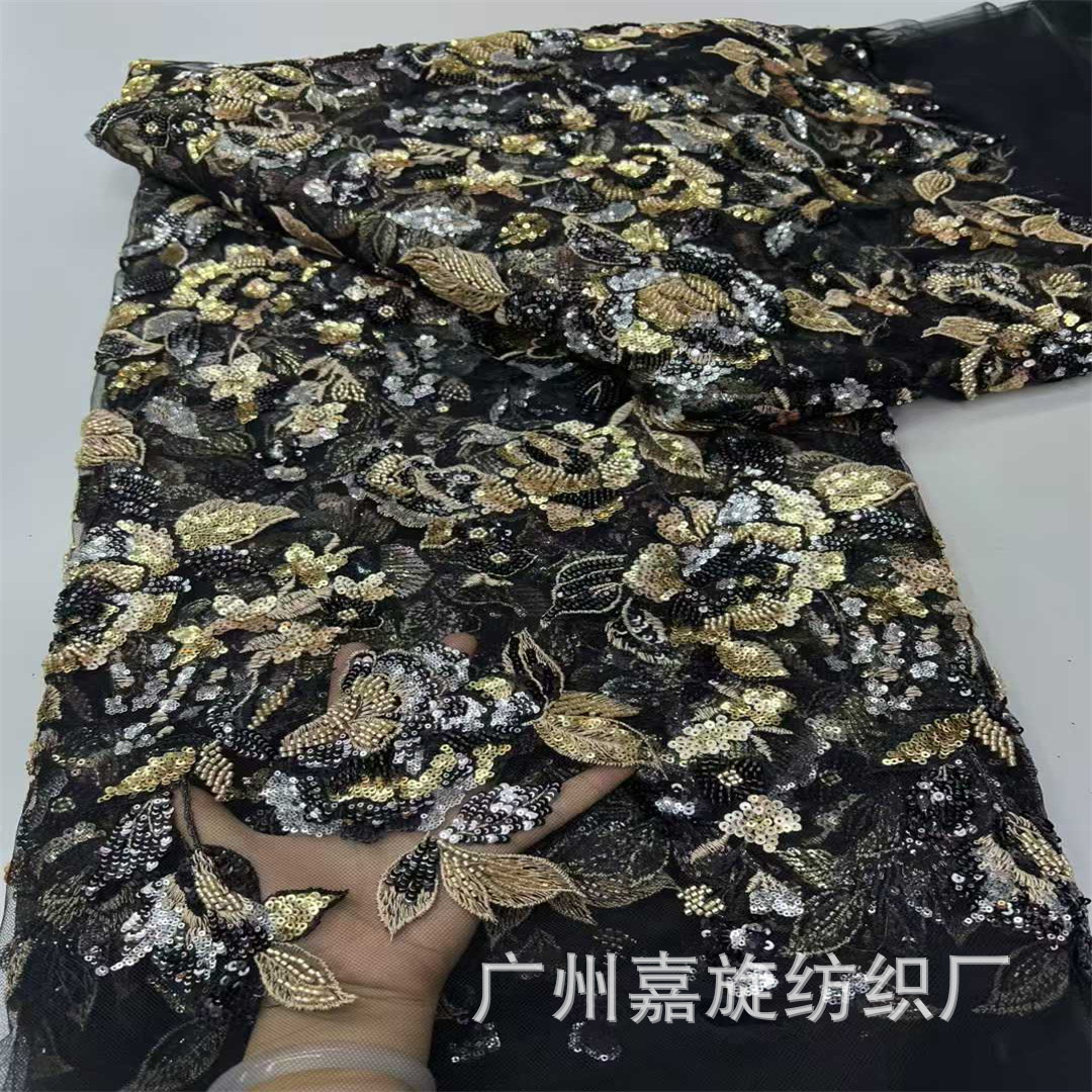 Tela bordada de lentejuelas de estilo étnico, vestido africano de tubo con cuentas multicolores, cheongsam, tela bordada para mujer, encaje africano