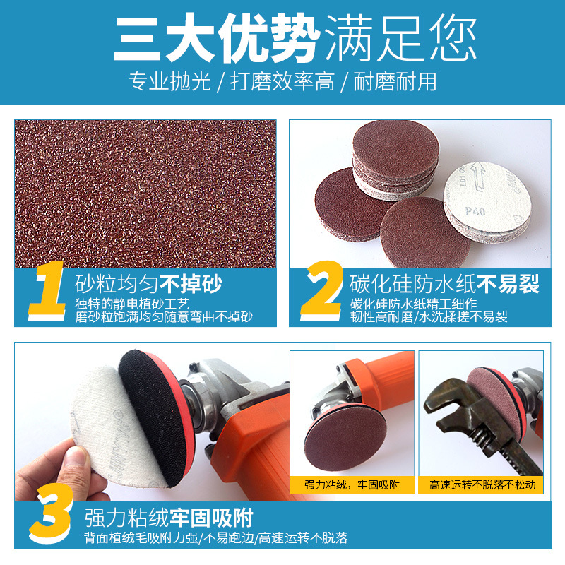 4 pulgadas 5 pulgadas 6 pulgadas 7 pulgadas 9 autoadhesivo flocado papel de lija carpintería pintura superficie pulido pulido agua seca disco arena roja