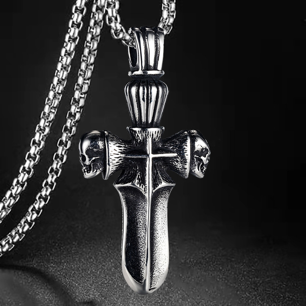 New Jewelry Cross-Border Foreign Trade Source European And American Style Personalized Cross Stainless Skull Men's_voghion.com