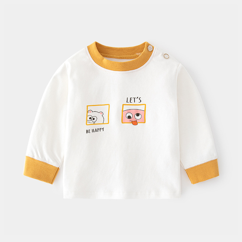 Camiseta de algodón para bebés con estampado vintage de dibujos animados y abertura en el hombro, ropa interior para primavera y otoño, mayorista