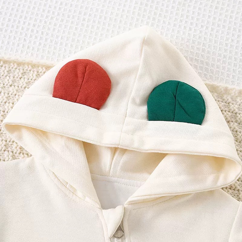 Primavera y otoño nuevo estilo de una pieza de doble capa bebé con capucha de dibujos animados con cremallera abierta oblicua mameluco para bebé