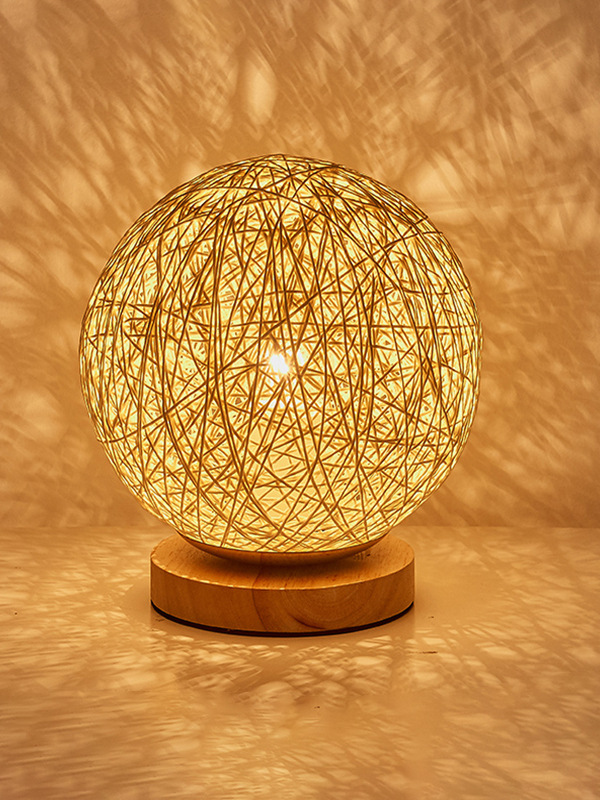 Nordic Bedroom Bedside Lamp Solid Wood Creative Personality Hemp Ball Table Lamp Rattan Art Warm and Romantic Wedding Room Simple and Modern Nordic Bedroom Bedside Lamp Solid Wood Creative Personality Hemp Ball Table Lamp Rattan Art Warm and Romantic Wedding Room Simple and Modern