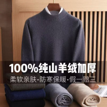 2025秋冬新款100%纯山羊绒衫男加厚保暖半高领毛衣纯色长袖针织衫